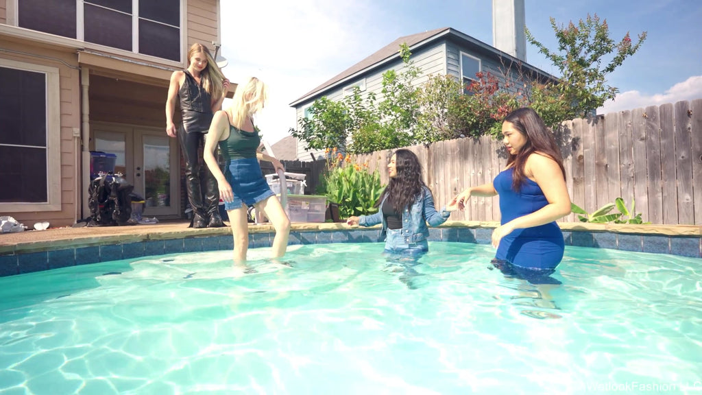 4 Girls Are Having Fun in the Pool Fully Clothed