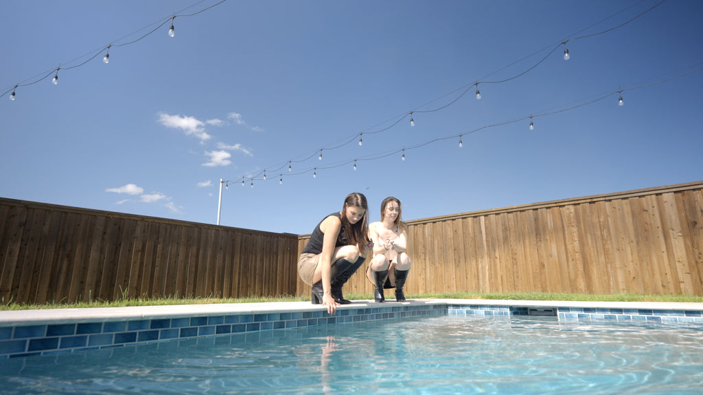 Taylor and Ella Having Fun in the Pool all Dressed Up