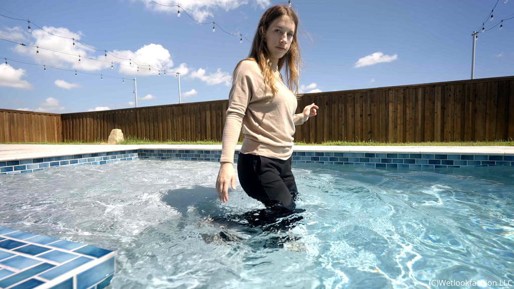 Jade takes a Pool Dip in a Business Outfit