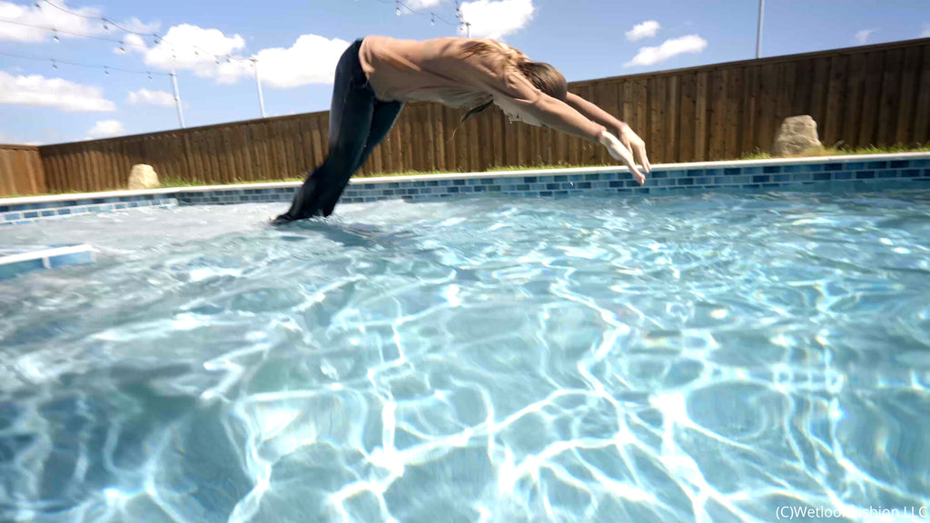Jade takes a Pool Dip in a Business Outfit
