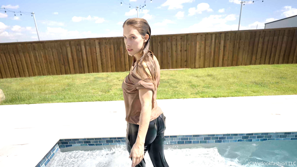 Jade takes a Pool Dip in a Business Outfit