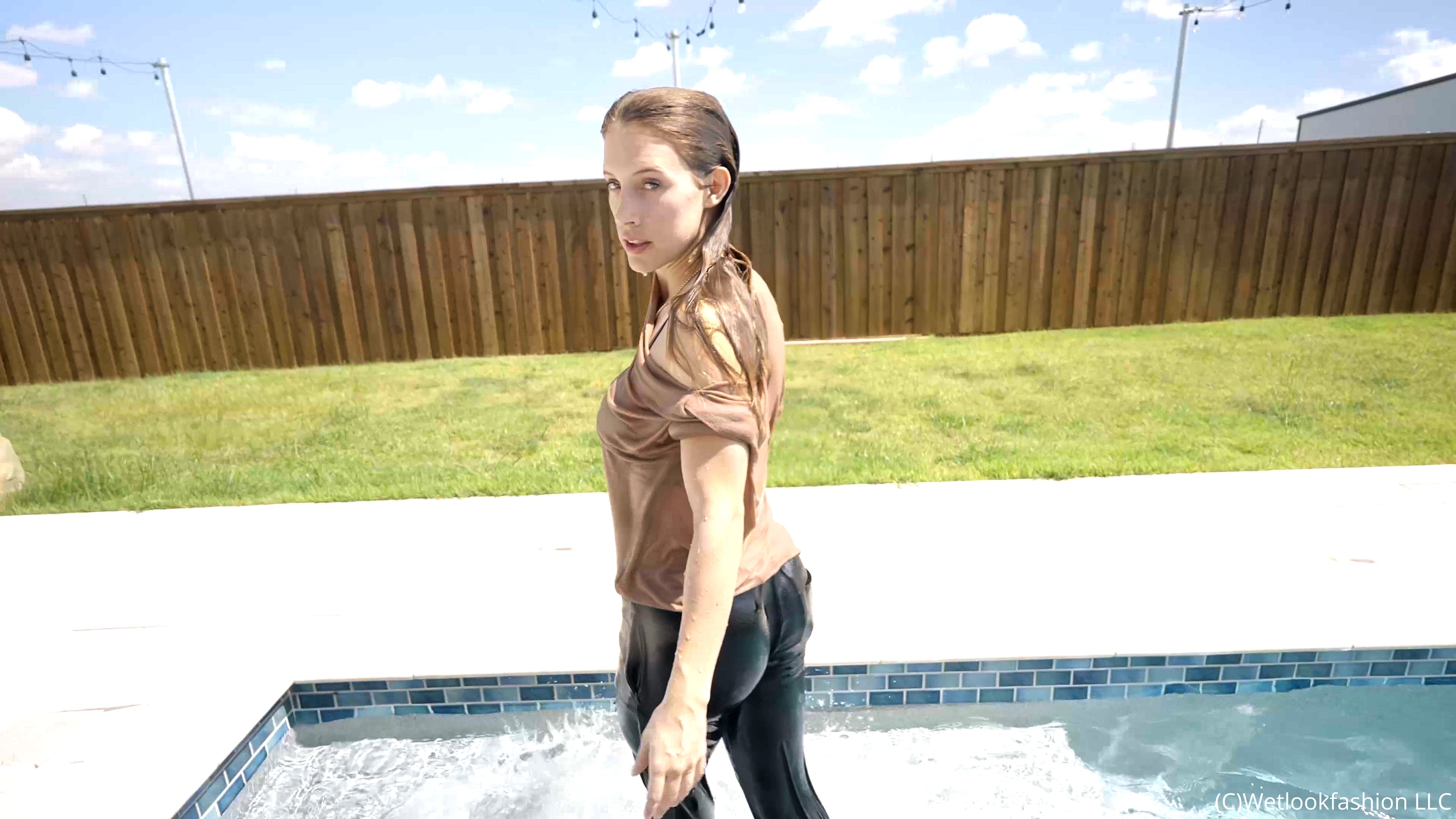 Jade takes a Pool Dip in a Business Outfit