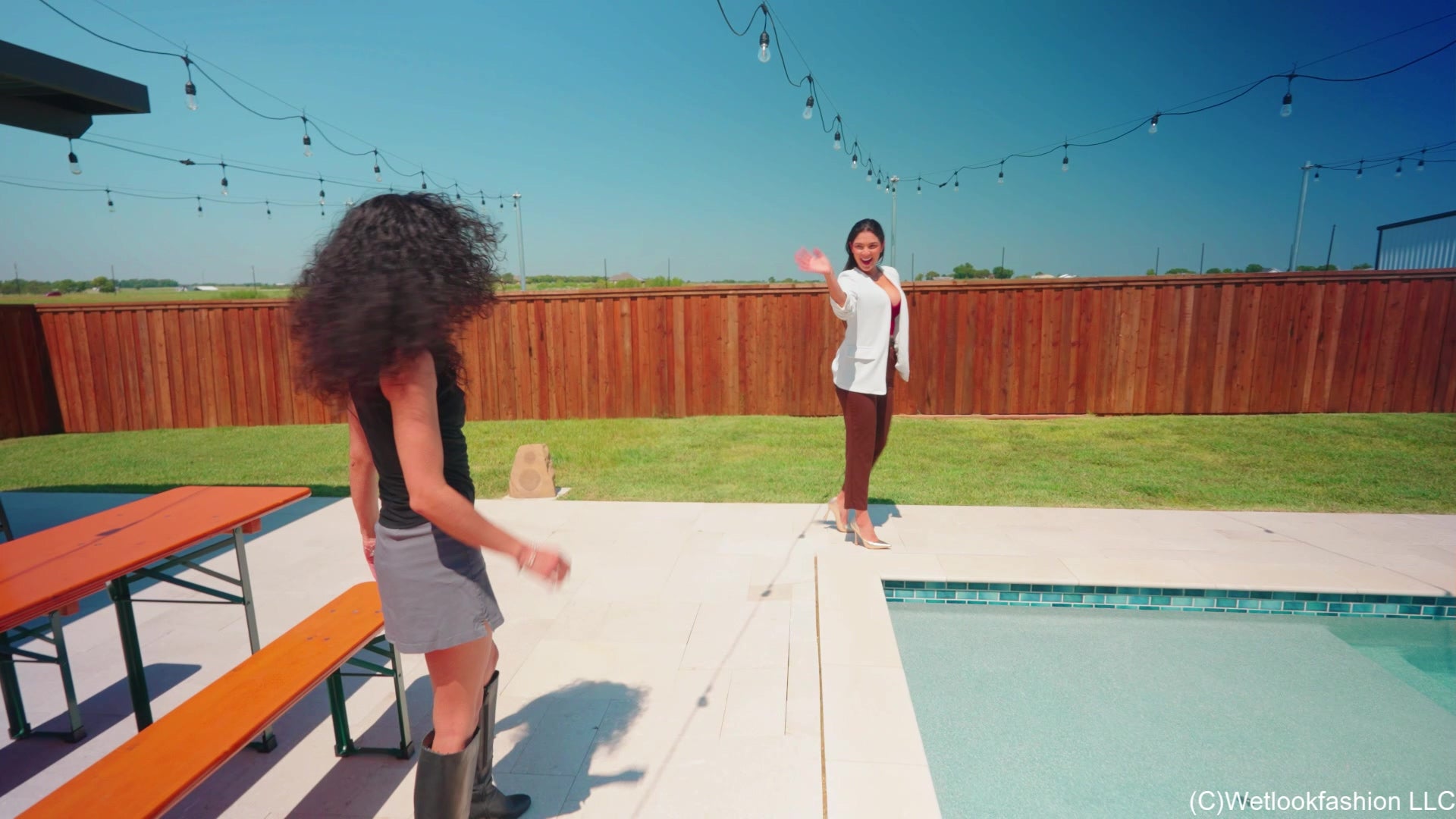 Alexandra and Carla Pushed in the Pool