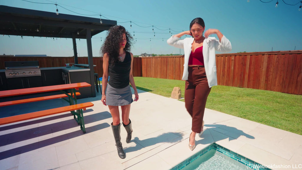 Alexandra and Carla Pushed in the Pool