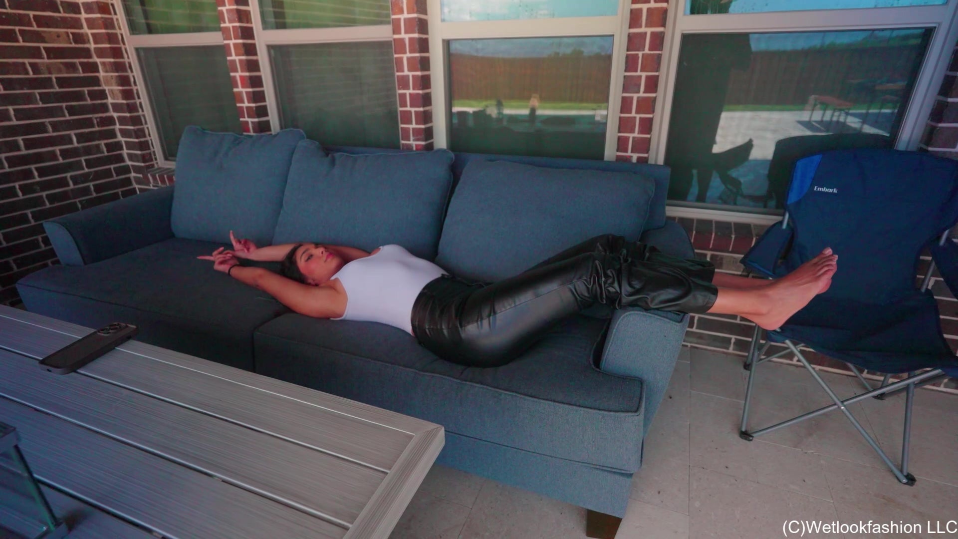 Alexandra Dives in the Pool in Hot Leather Pants