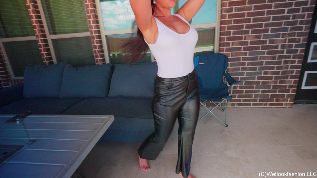 Alexandra Dives in the Pool in Hot Leather Pants