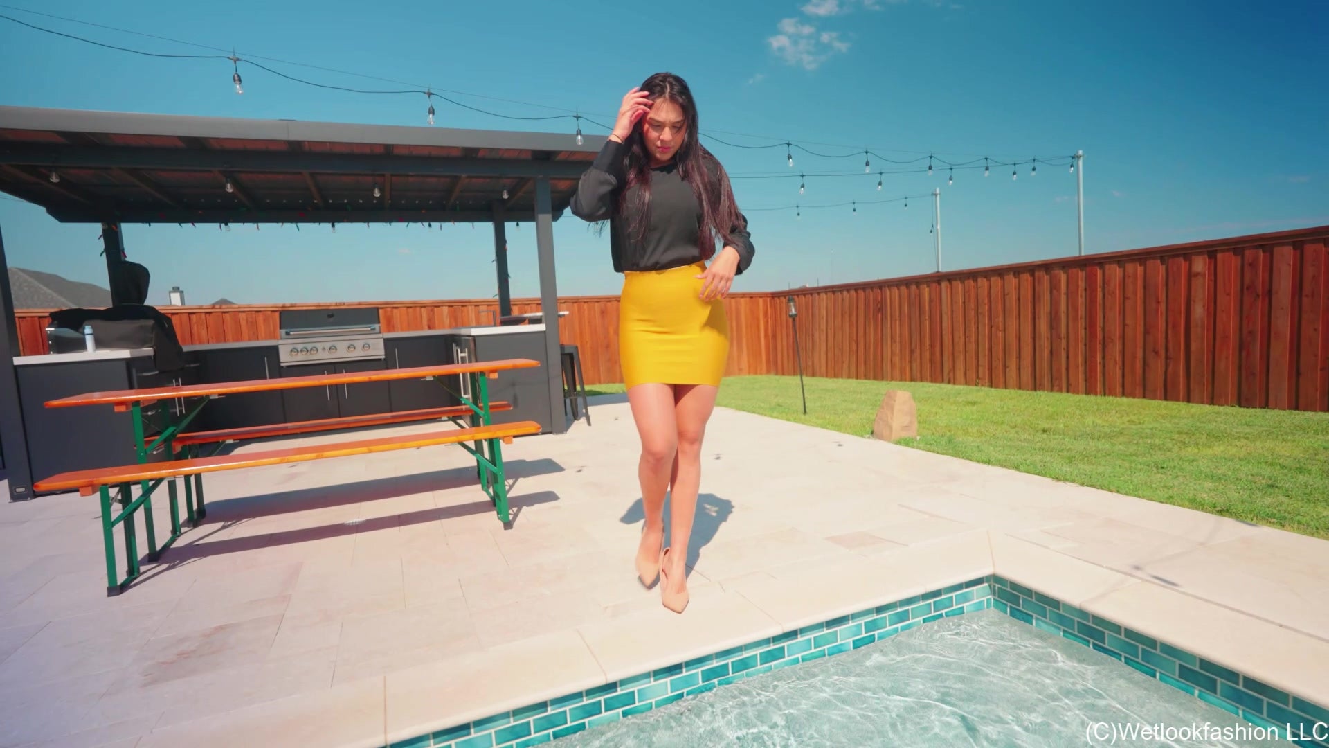 Alexandra Gets Soaked in an Elegant Skirt Outfit