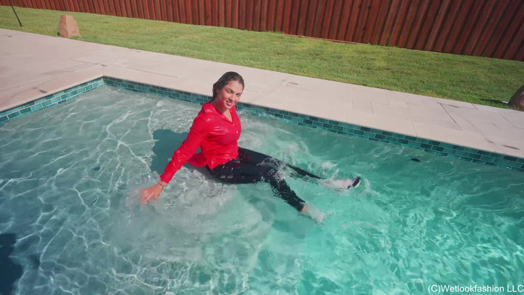 Alexandra Swims in Jeans, Sneakers, and a Button Up Shirt