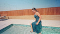 Alexandra Swims in Her Blue Bridesmaid Dress
