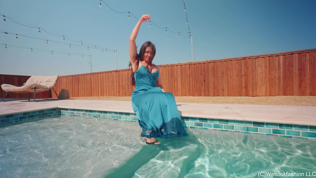 Alexandra Swims in Her Blue Bridesmaid Dress