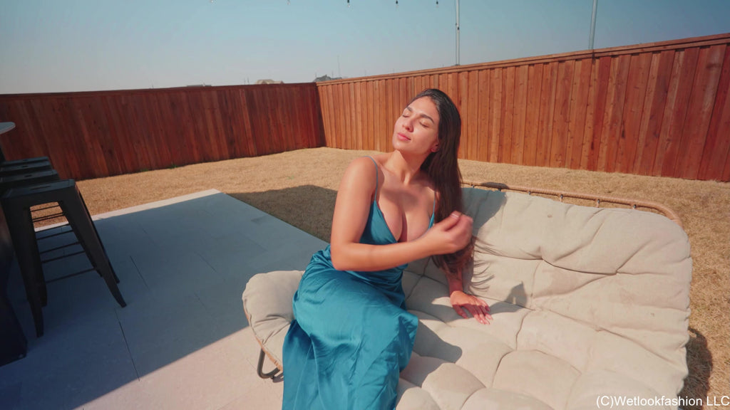 Alexandra Swims in Her Blue Bridesmaid Dress