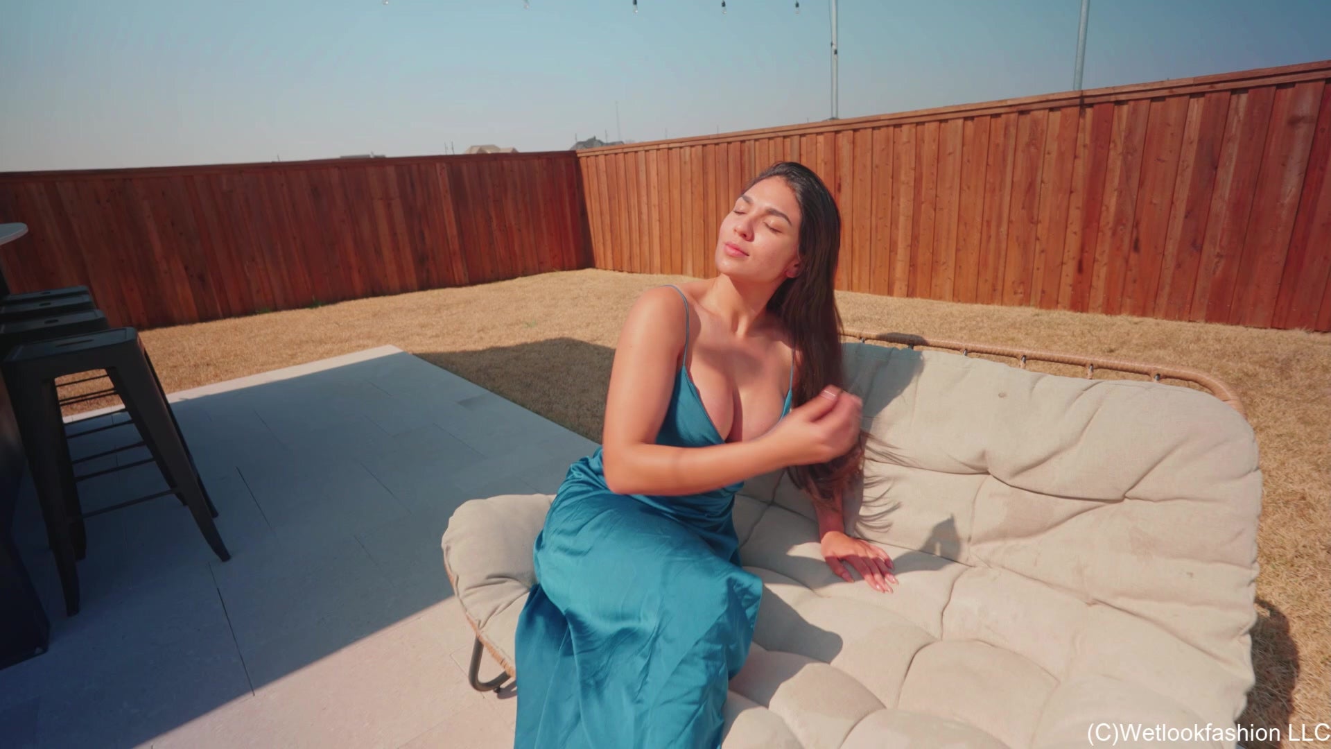 Alexandra Swims in Her Blue Bridesmaid Dress