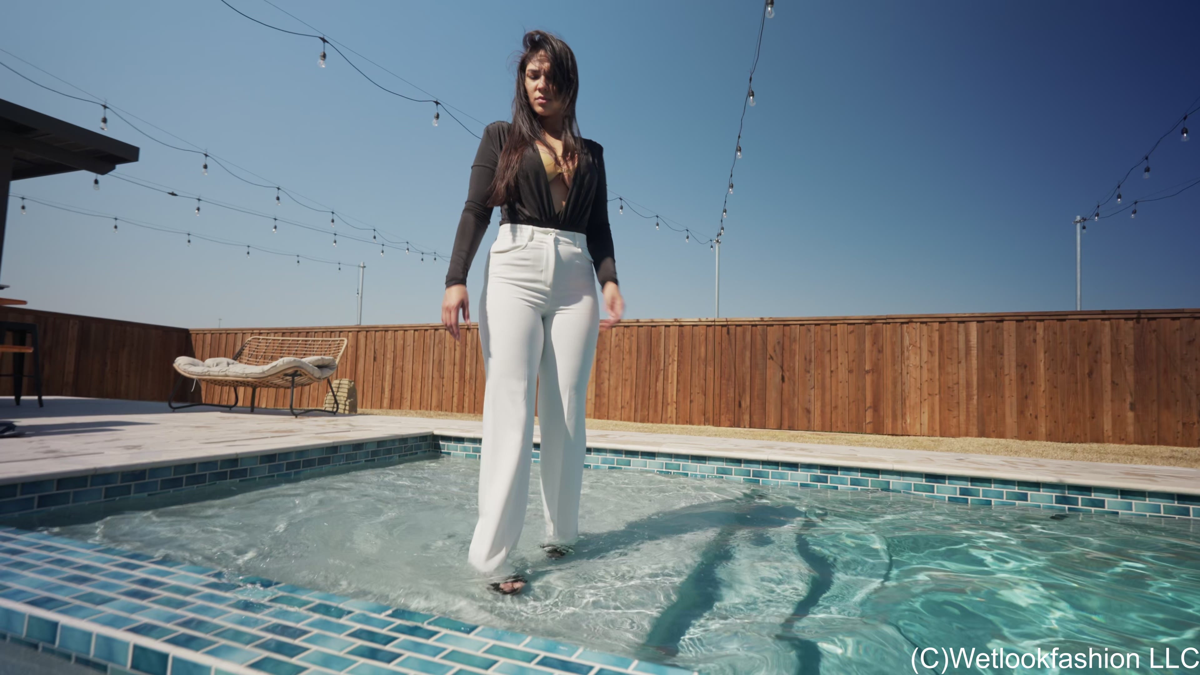 Alexandra goes for a Swim in White Pants & a Shiny Top