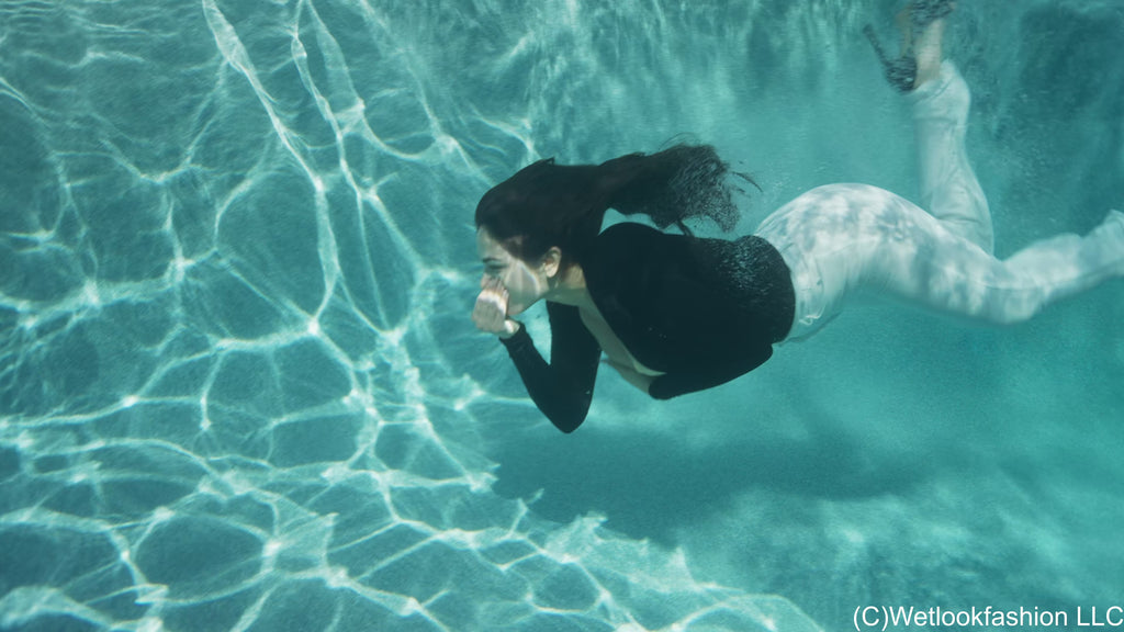 Alexandra goes for a Swim in White Pants & a Shiny Top
