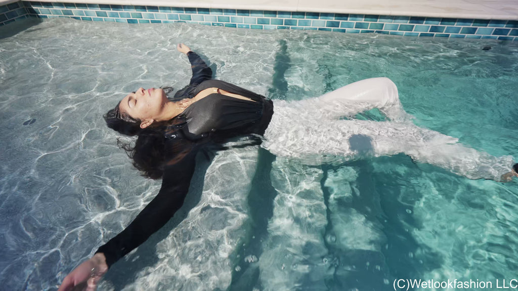Alexandra goes for a Swim in White Pants & a Shiny Top