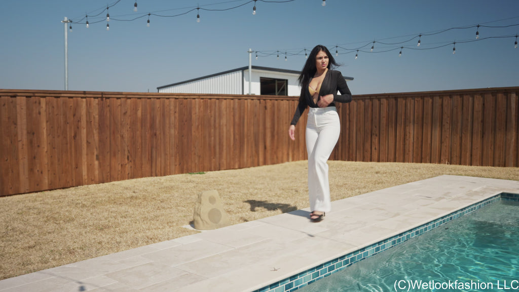 Alexandra goes for a Swim in White Pants & a Shiny Top