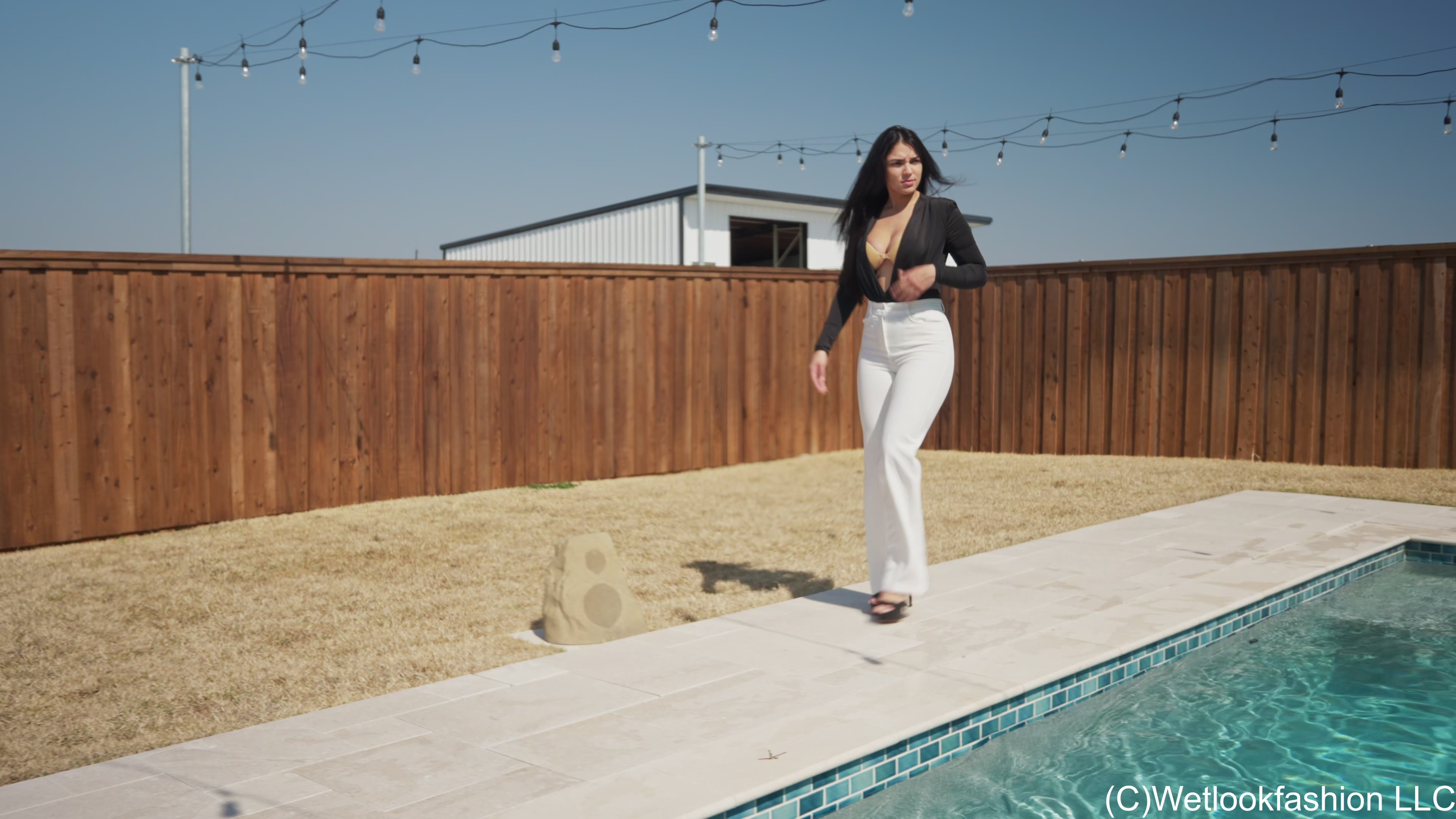 Alexandra goes for a Swim in White Pants & a Shiny Top