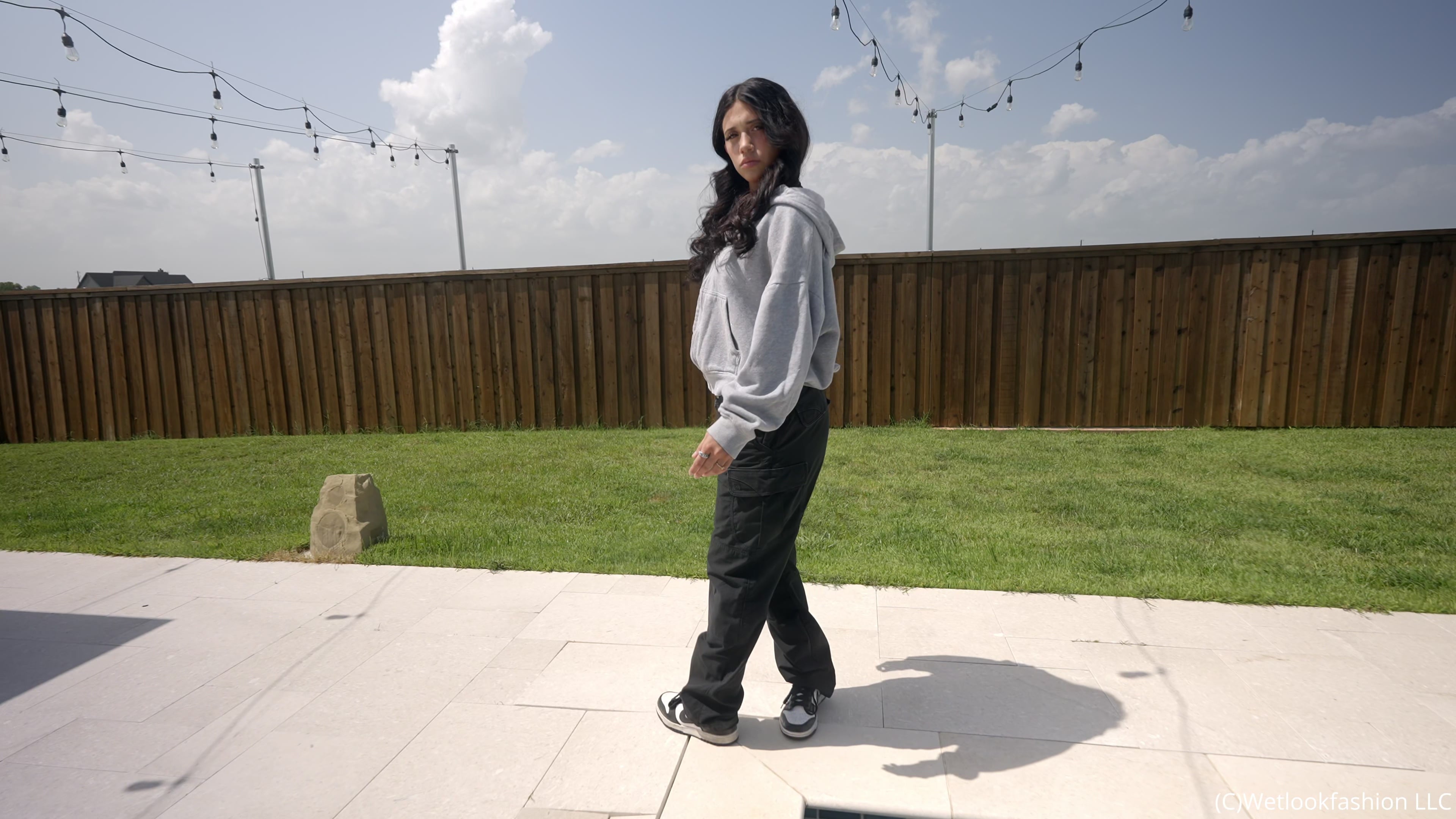 Alexis takes her First Fully Clothed Swim in Cargo's and a Hoodie