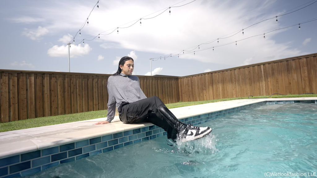 Alexis takes her First Fully Clothed Swim in Cargo's and a Hoodie