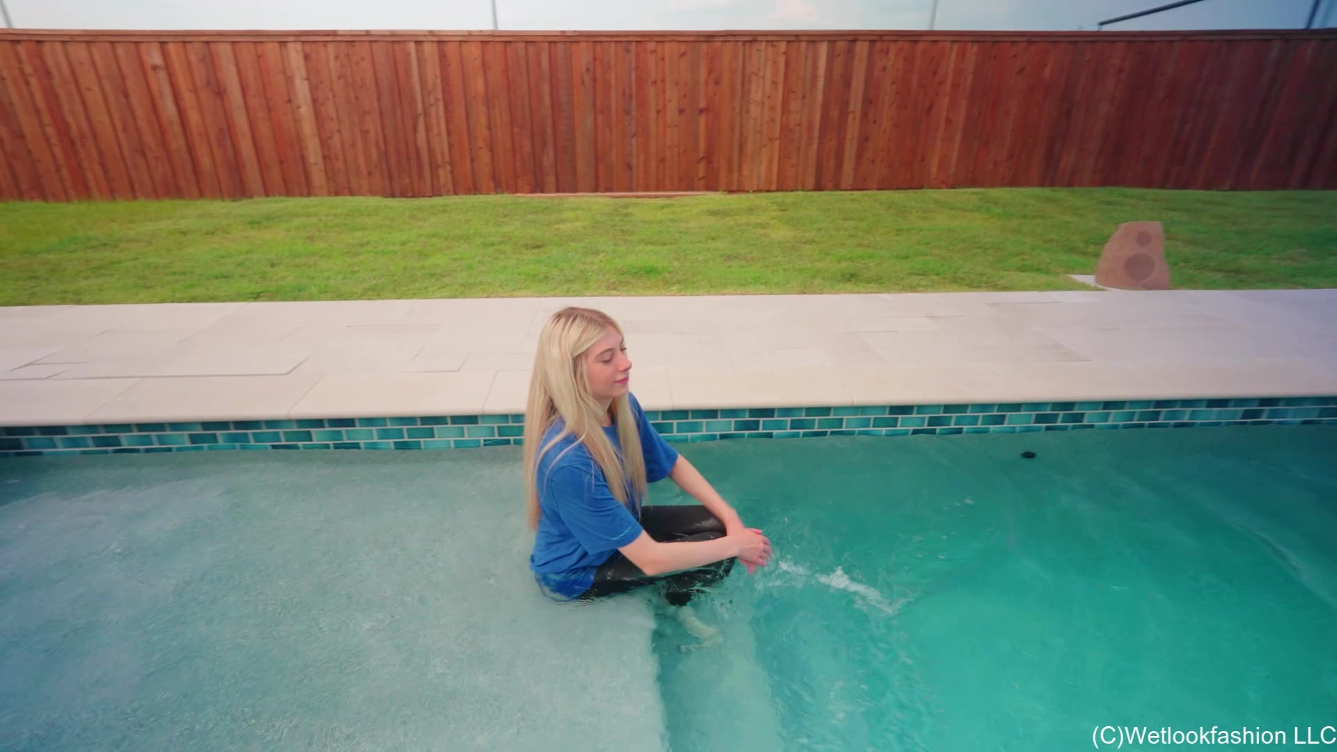 Amber Goes for a Swim in Leggings, T-Shirt and Sneakers