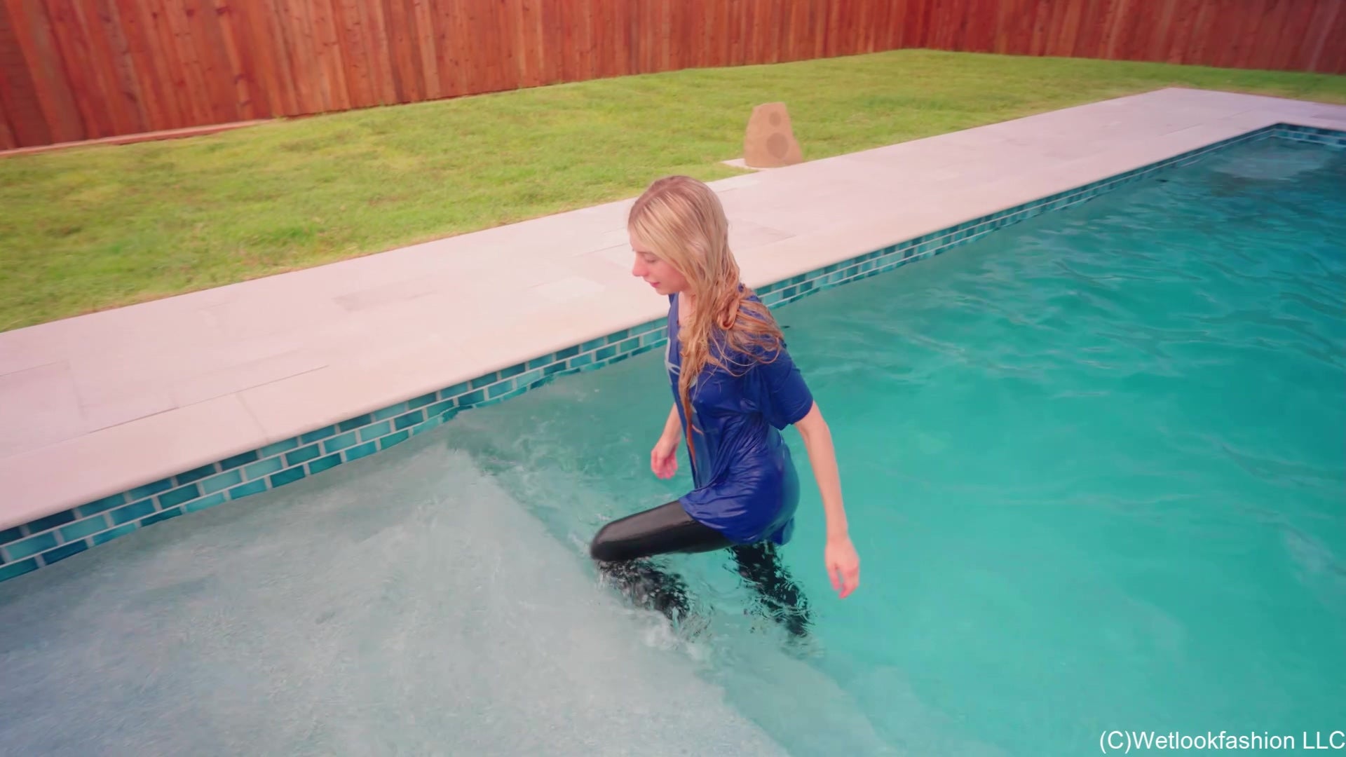 Amber Goes for a Swim in Leggings, T-Shirt and Sneakers