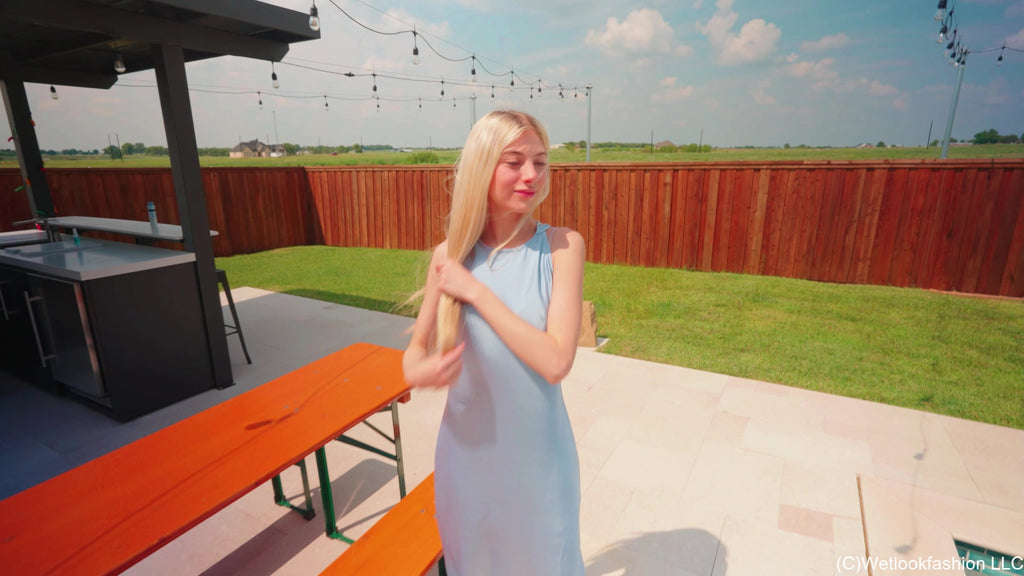 Amber's First Wetlook Wearing a Satin Dress