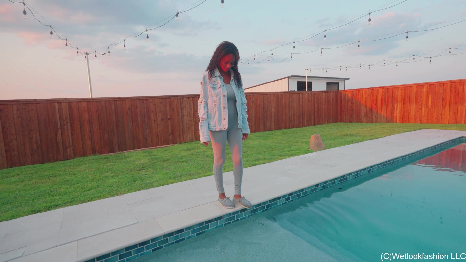 Amy Enjoys the Pool Wearing a Jumpsuit and a Jeans Jacket
