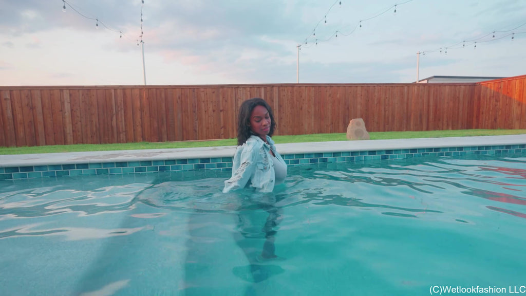 Amy Enjoys the Pool Wearing a Jumpsuit and a Jeans Jacket