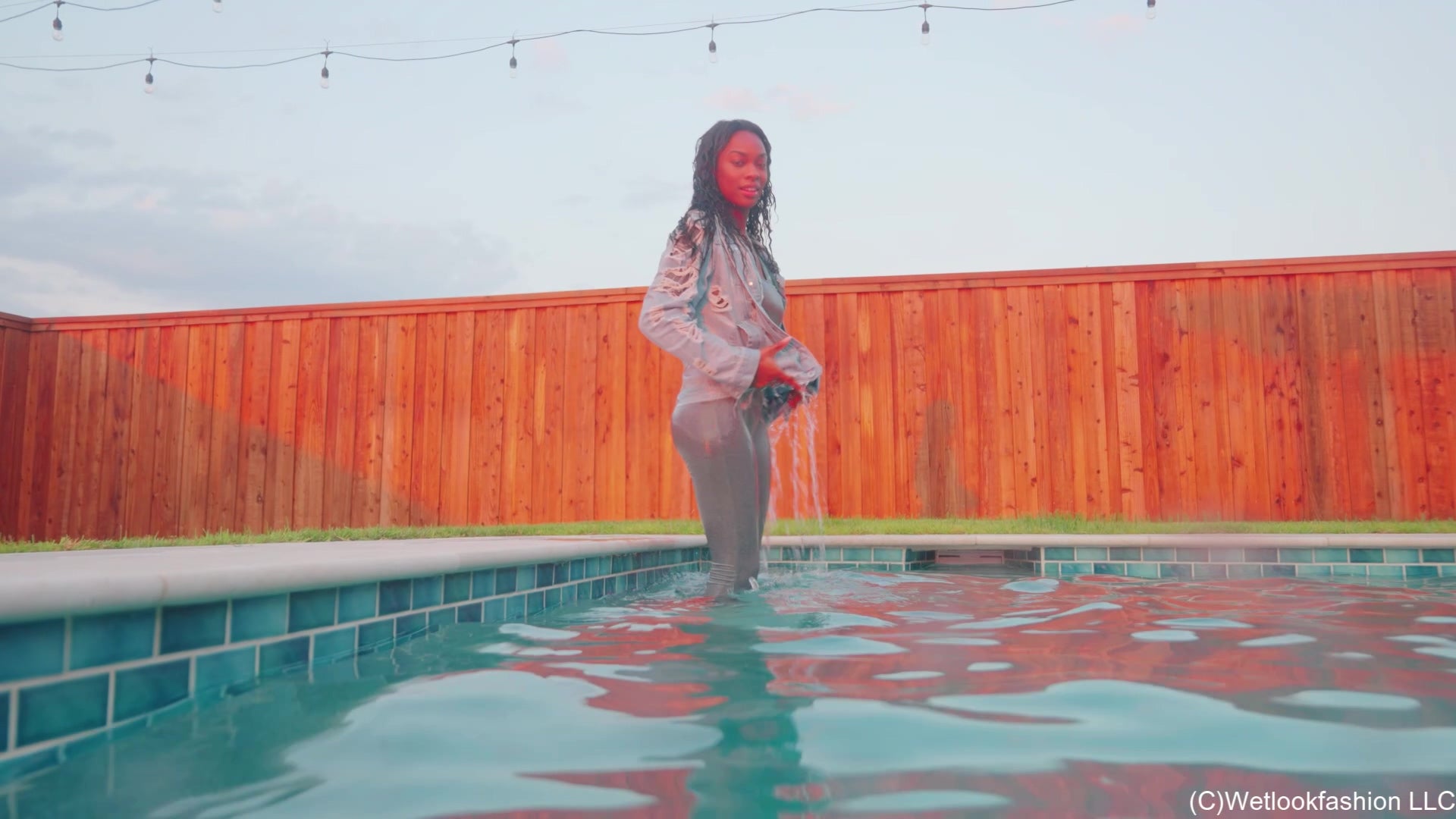 Amy Enjoys the Pool Wearing a Jumpsuit and a Jeans Jacket
