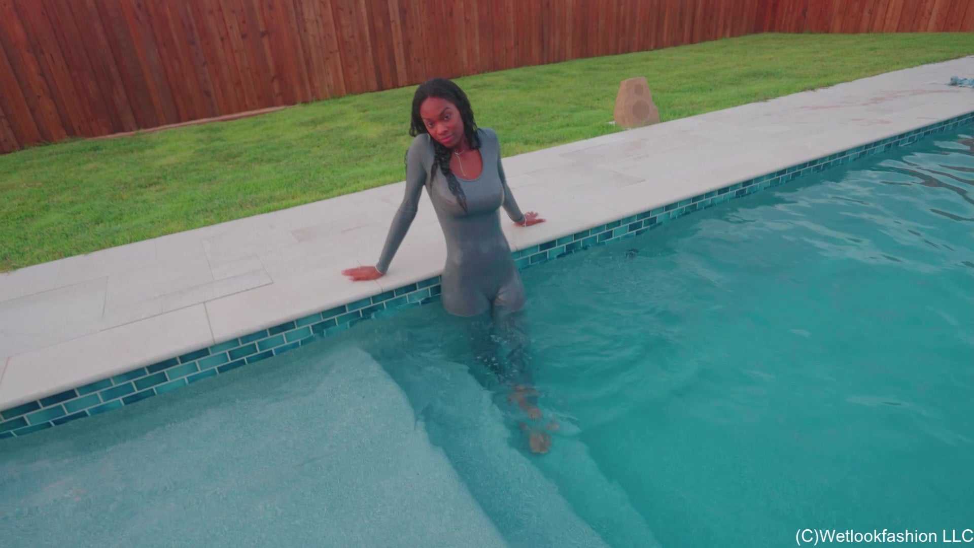Amy Enjoys the Pool Wearing a Jumpsuit and a Jeans Jacket