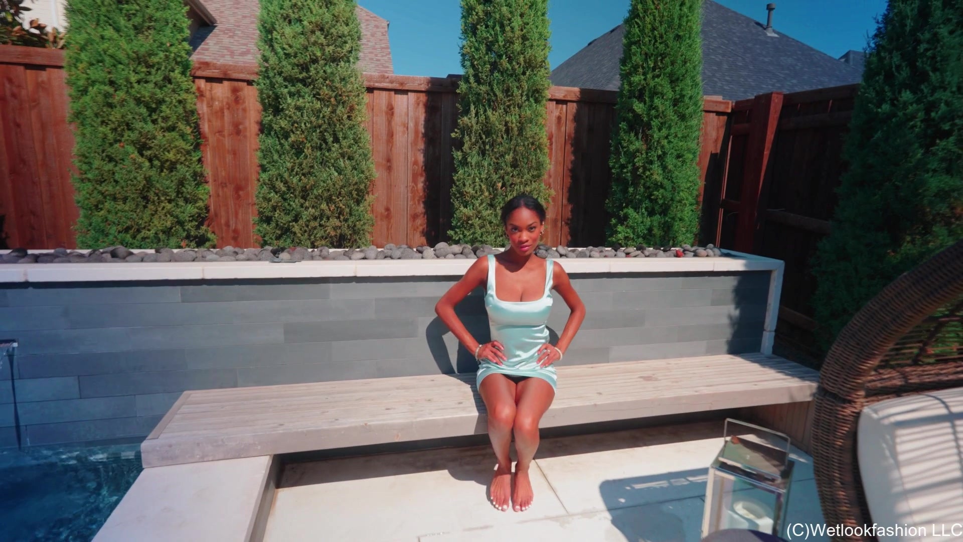 Amy Swims in a Mini Dress and Heels