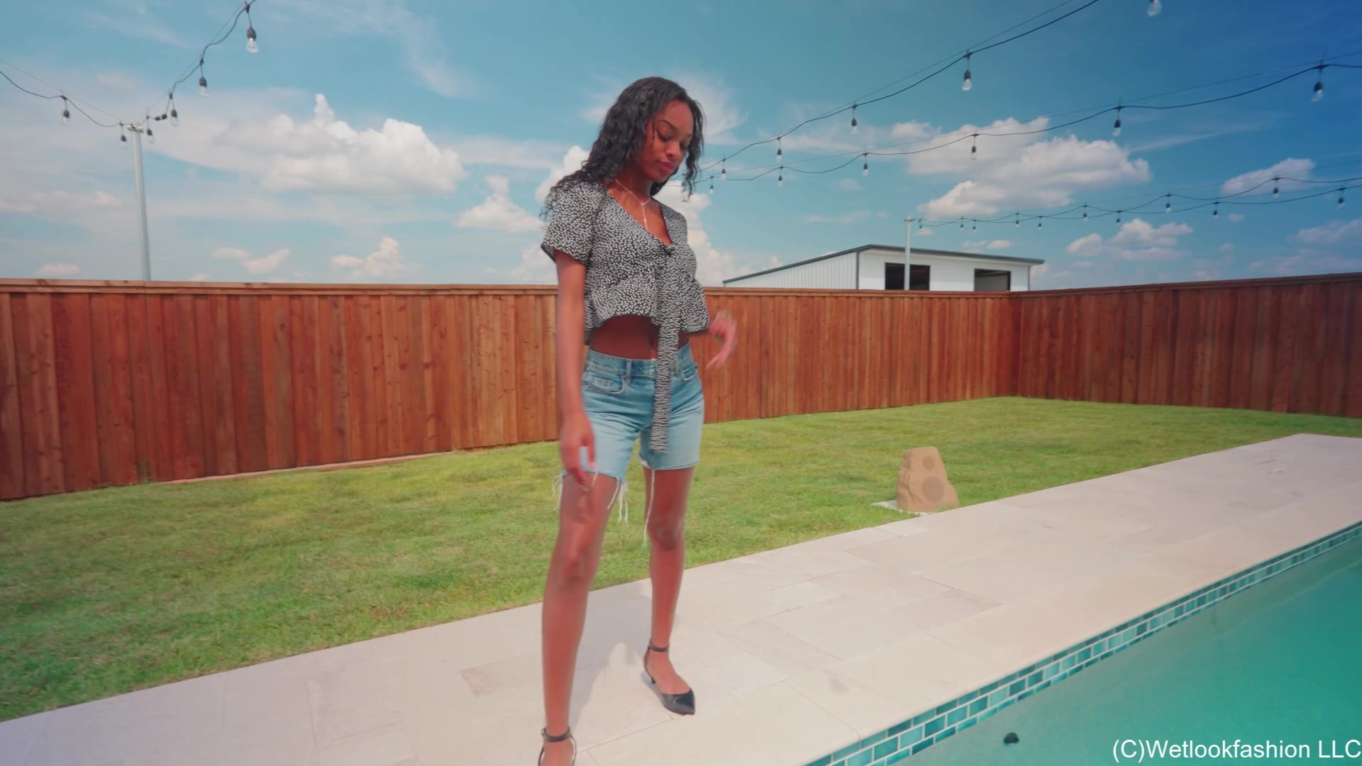 Amy Goes for a Pool Dip in a Cute Jean Shorts Outfit
