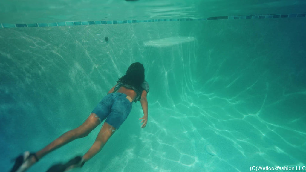 Amy Goes for a Pool Dip in a Cute Jean Shorts Outfit