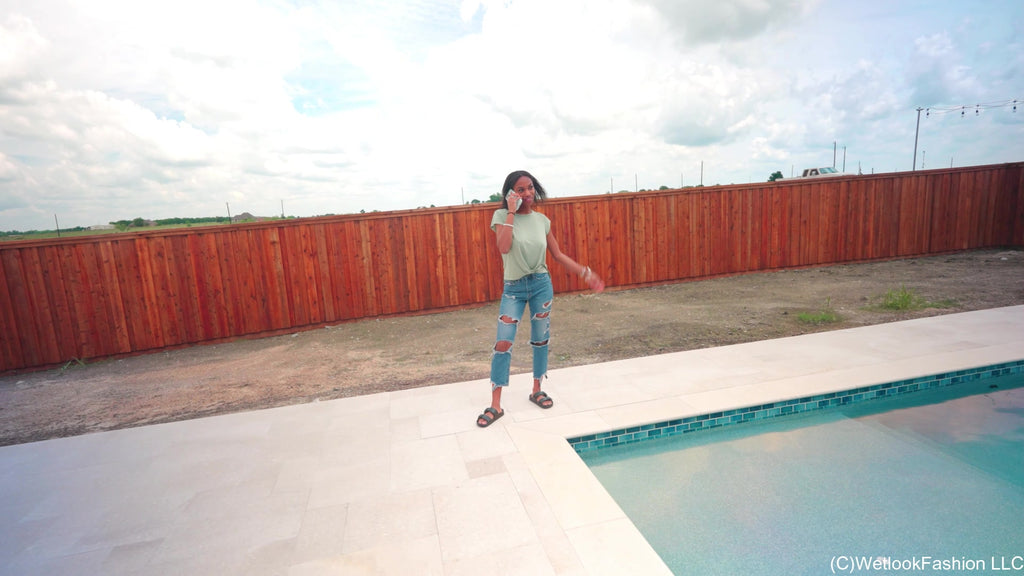 Amy Is Hiding in the Pool All Dressed Up