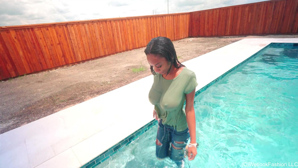 Amy Is Hiding in the Pool All Dressed Up
