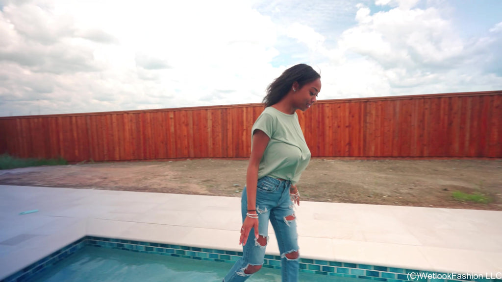 Amy Is Hiding in the Pool All Dressed Up