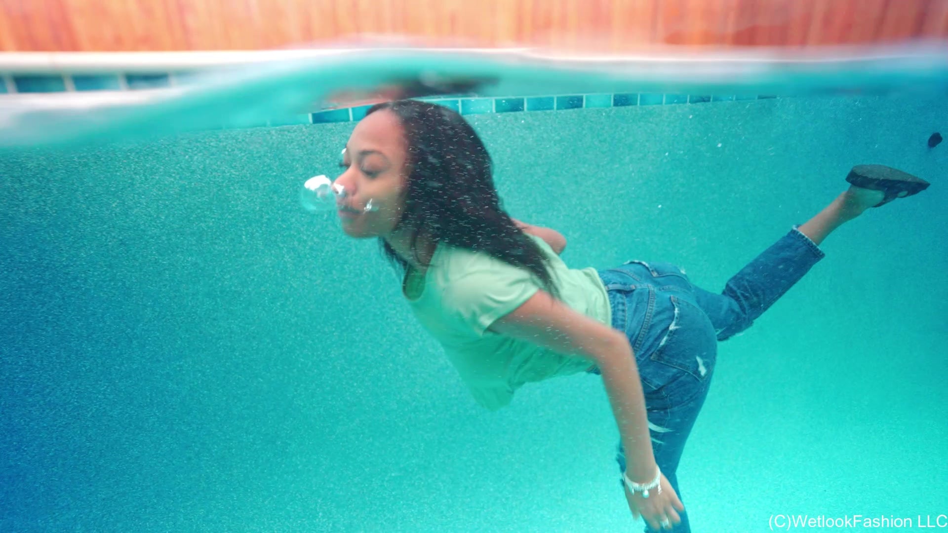 Amy Is Hiding in the Pool All Dressed Up