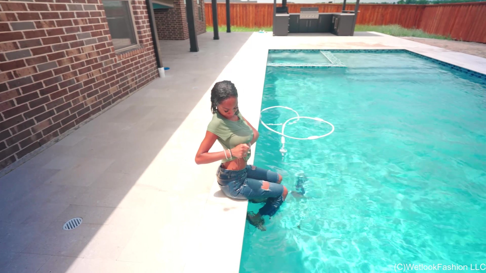 Amy Is Hiding in the Pool All Dressed Up