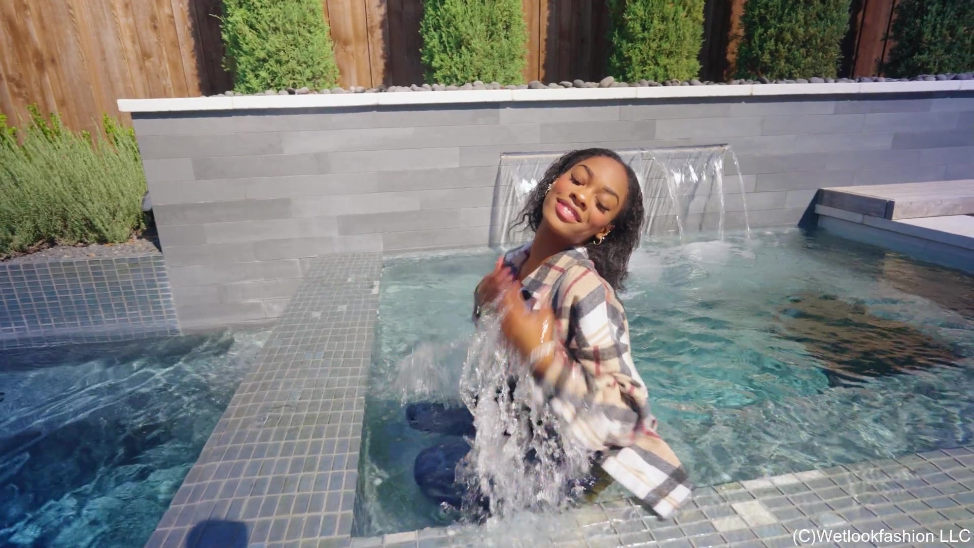 Amy-Pool Fun Wearing a Jeans Outfit with Flannel