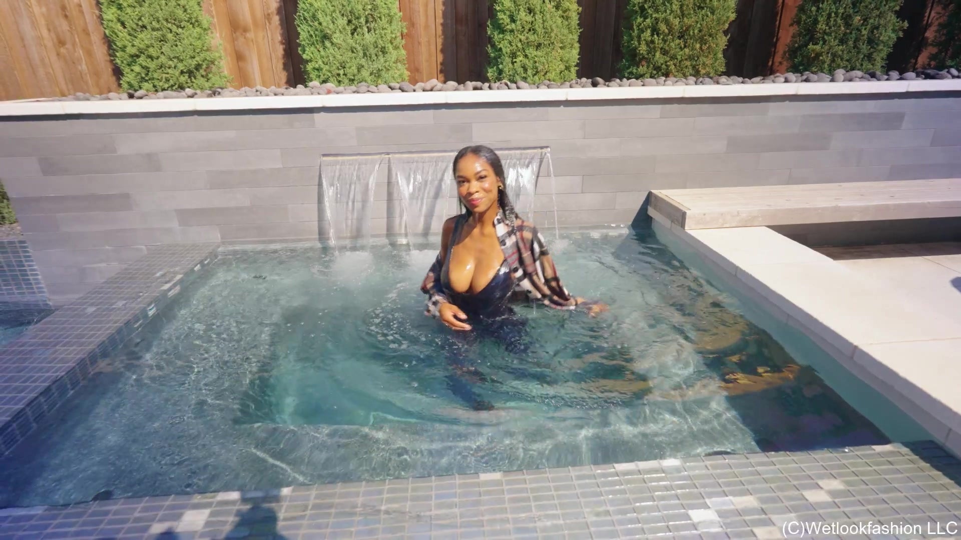 Amy-Pool Fun Wearing a Jeans Outfit with Flannel