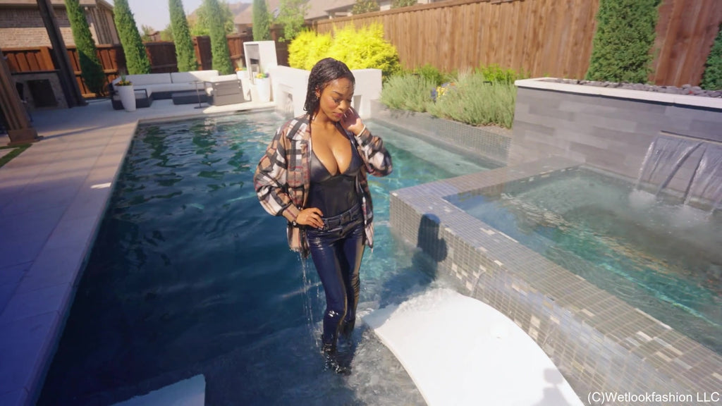 Amy-Pool Fun Wearing a Jeans Outfit with Flannel