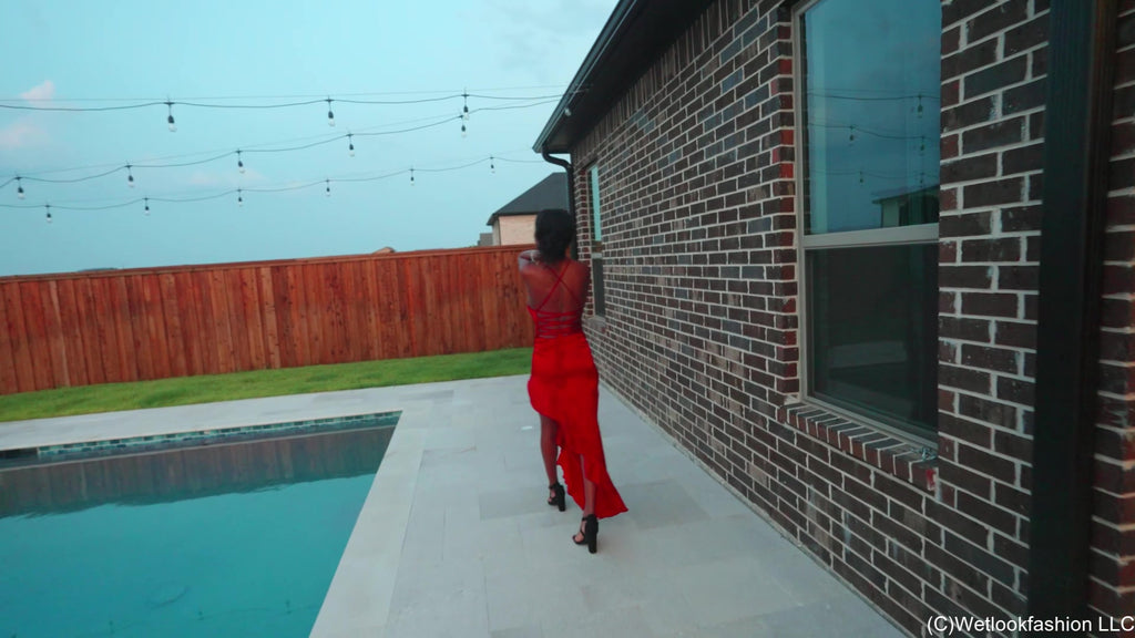 Amy's Sundowner Swim Wearing a Satin Dress for a Night Out