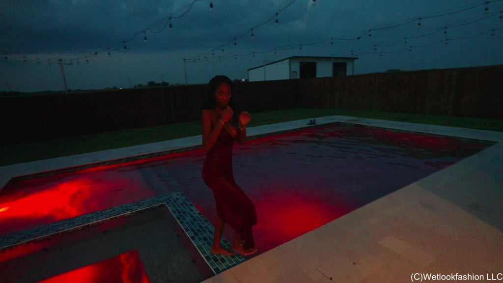 Amy's Sundowner Swim Wearing a Satin Dress for a Night Out