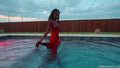 Amy's Sundowner Swim Wearing a Satin Dress for a Night Out