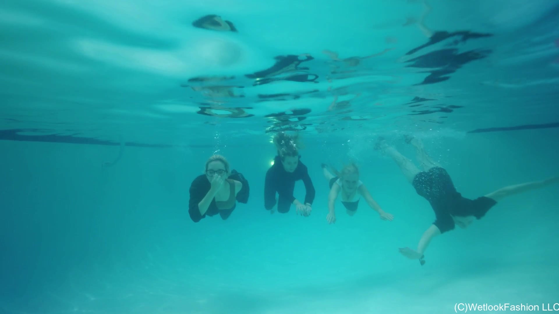 Angel, Petra, Hannah and Joy Have a Wet Business Meeting