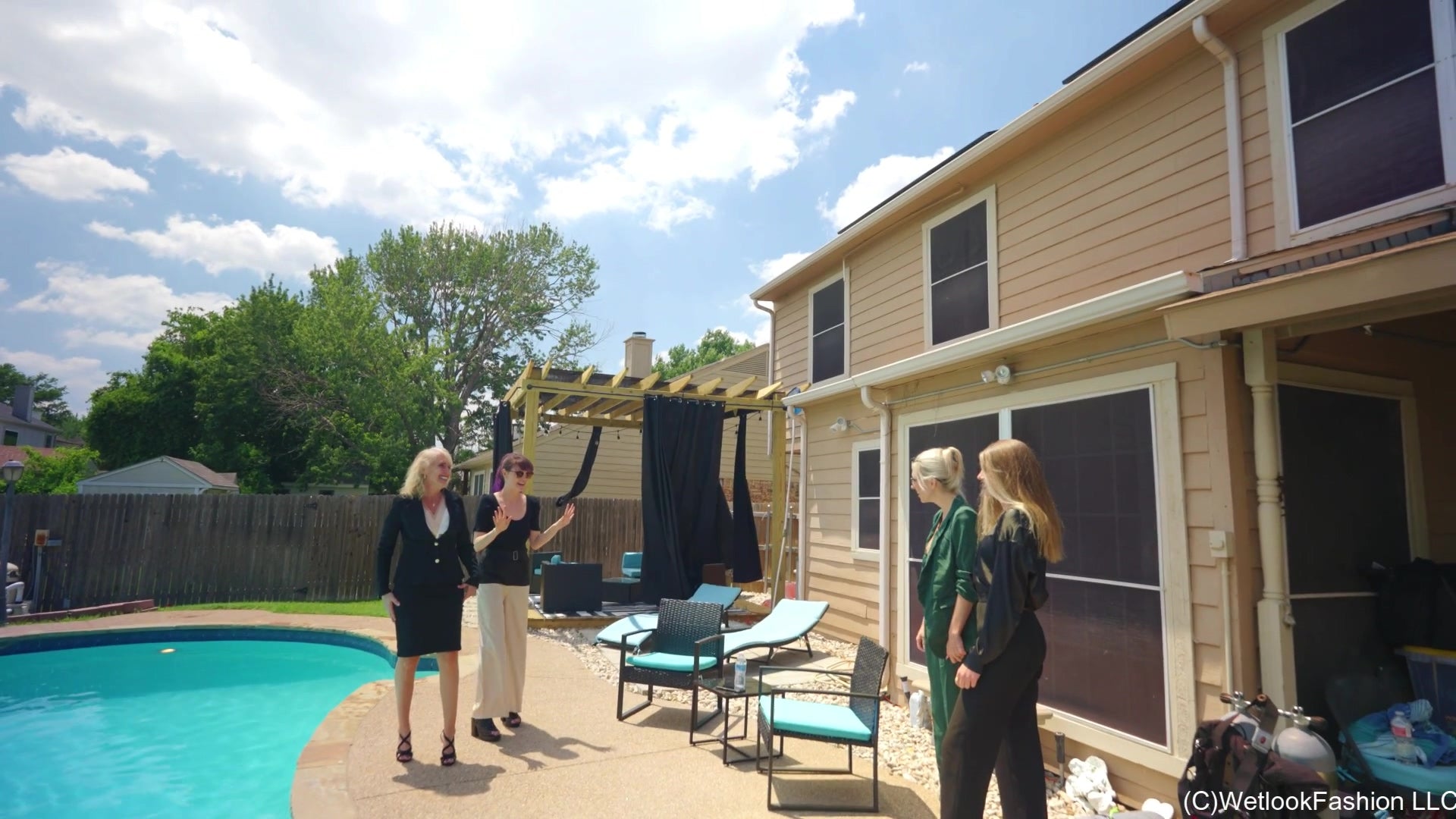 Angel, Petra, Hannah and Joy Have a Wet Business Meeting