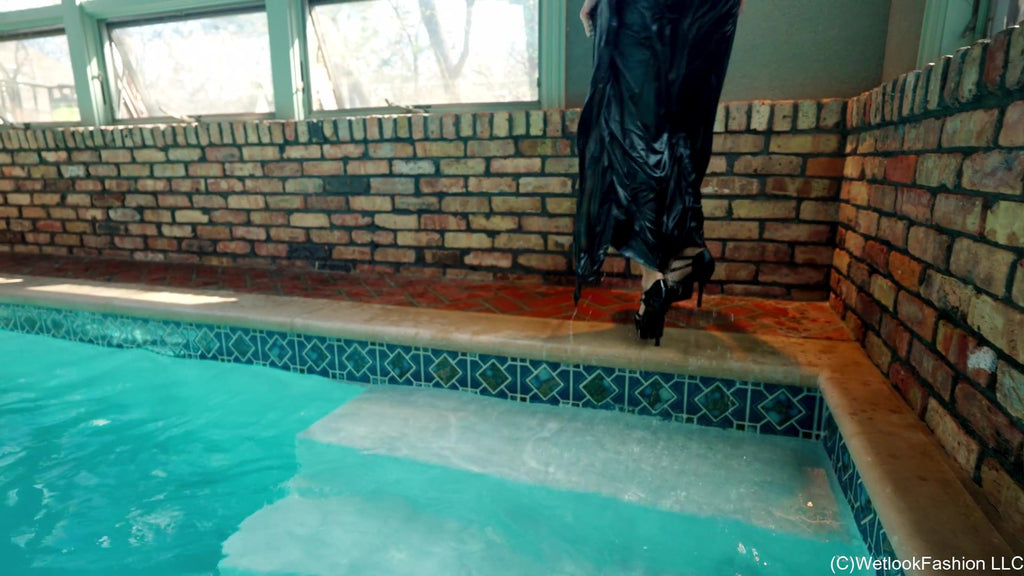 Angel Swimming in a Shiny Black Evening Gown