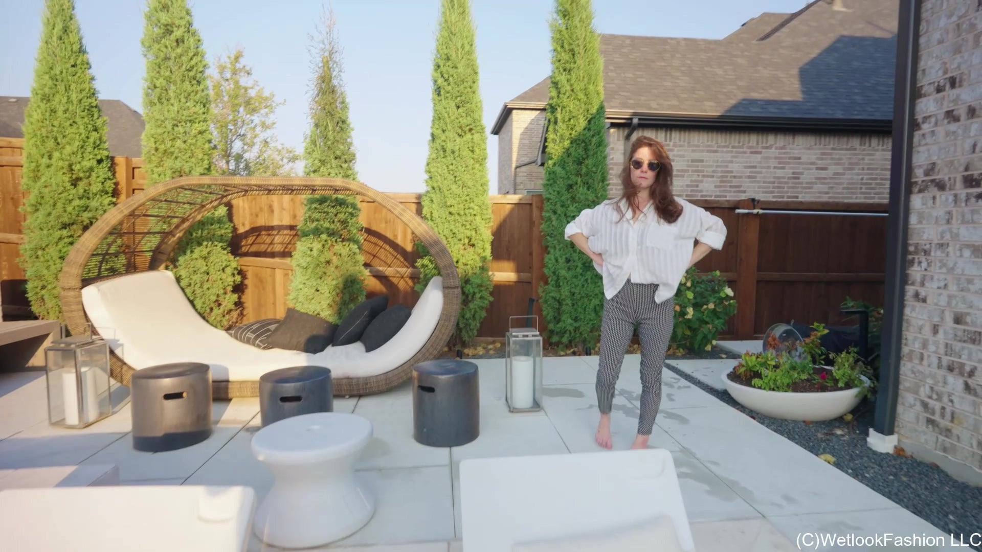 Rey Swims in Jeans, a Shirt and Barefoot