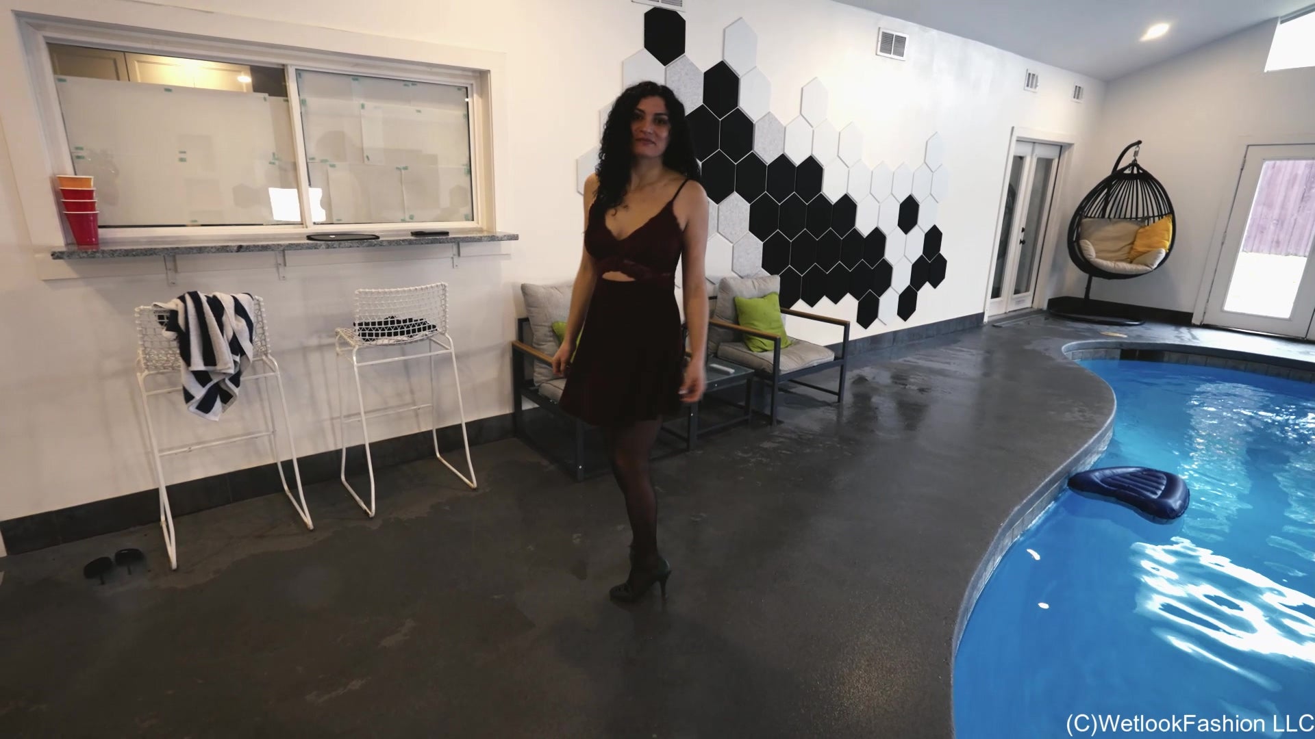 Bella Goes for a Swim in a Mini Dress and Tights