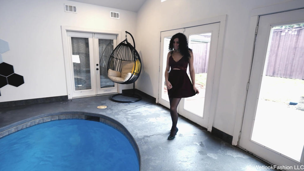Bella Goes for a Swim in a Mini Dress and Tights